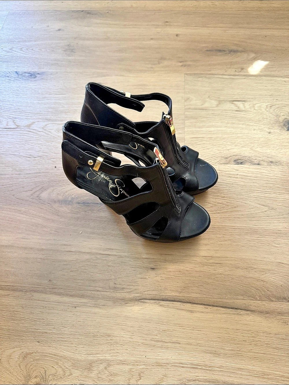 Jessica Simpson Black Strappy Zip Heels